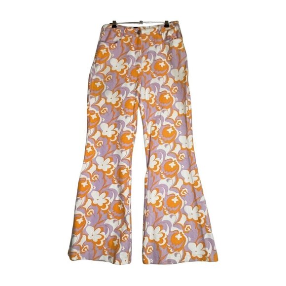 Princess Polly Pants - PRINCESS POLLY Jasmina Denim Wide Flare Floral Orange Lavender Size 4